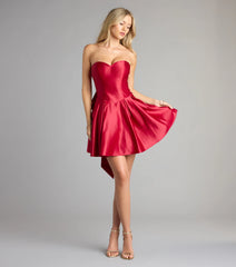 Lille Bow Back Satin Strapless Skater Dress