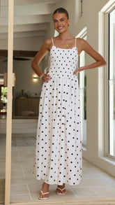 Gena Maxi Dress - White Polka