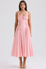 rose pink cotton halter midi sundress