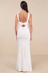 Love In Your Eyes Ivory Knotted Mermaid Maxi Dress