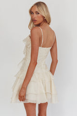 Sweetest Things Frill Trim Rosette Mini Dress Cream