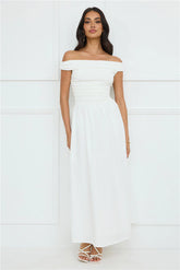 Camellia Charm Off Shoulder Maxi Dress White