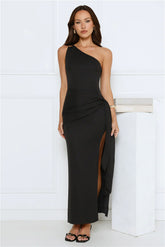 Tidal Dream One Shoulder Maxi Dress Black