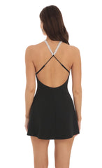 Pearl Halter Dress in Black