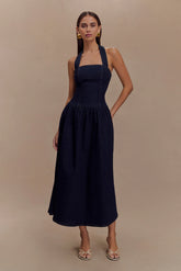 Caroline Denim Halter Midi Dress - Indigo Blue