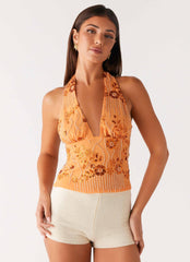 Atlanta Sequin Halter Top - Orange