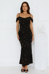 Petal Kiss Off Shoulder Maxi Dress Black