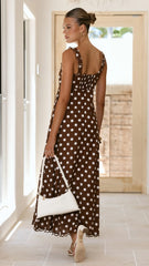 Milani Maxi Dress - Brown Polka