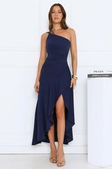 Rule Breaker One Shoulder Midi Dress Navy