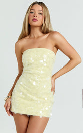 Rhonda Mini Dress Strapless Sequin Dress in Lemon