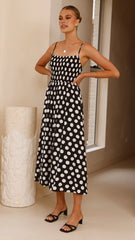 Roma Midi Dress - Black/ White Polka Dot
