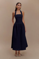 Caroline Denim Halter Midi Dress - Indigo Blue