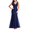 Long Ball Gowns for Women Sparkly Formal Chiffon Sequin Dress V Neck Prom Maxi Dress Bodycon Mermaid Evening Gowns