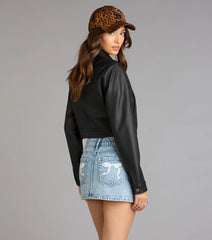 Cropped Attitude Faux Leather Jacket