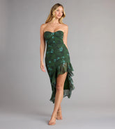 Romance In Bloom Floral Ruffle Slit Midi Dress
