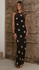 Beverly Maxi Dress - Black/Cream Polka Dot