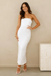 Crowned In Confidence Strapless Maxi Dress White