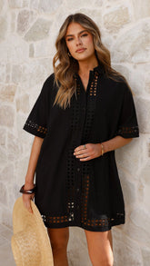 Halia Mini Shirt Dress - Black