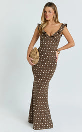 Ruffle Sleeve Polka Dot Dress in Chocolate Polka Dot