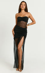Zoe Maxi Dress - Strapless Mesh Bodycon Dress in Black