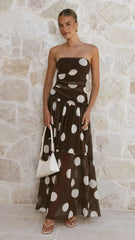 Polka Dot Strapless Ruched Maxi Dress