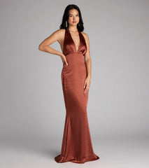Erika Halter Satin Column Formal Dress