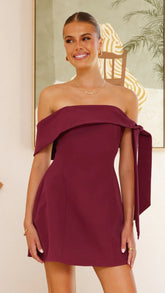 Halen Off Shoulder Mini Dress - Wine