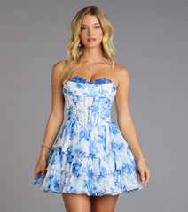 Lilianna Floral Chiffon Ruffle Skater Dress
