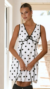 Eliana Mini Dress - White/Black Polka