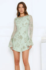 Golden Moon Long Sleeve Mini Dress Sage