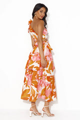 Party Of Vibrance One Shoulder Midi Dress Orange