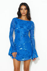 Golden Moon Long Sleeve Mini Dress Blue