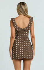 Ruffle Sleeve A Line Dress in Chocolate Polka Dot