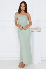 Wild Whimsy One Shoulder Mesh Maxi Dress Sage