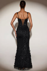 Embellished Fishtail Corset Gown in Black