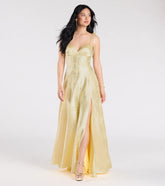 Melika Bustier Slit A-Line Satin Formal Dress