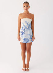 Denby Strapless Mini Dress - Blue Floral Print