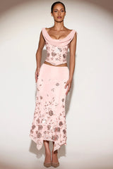 Embellished Hanky Hem Midaxi Skirt in Pink
