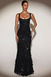 Embellished Fishtail Corset Gown in Black