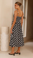 Roma Midi Dress - Black/ White Polka Dot