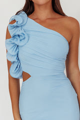 Deanna One-Shoulder Sheer Hem Maxi Dress Blue