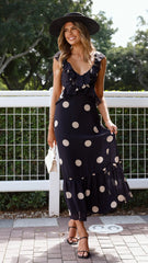 Taylee Midi Dress - Black/Cream Polka