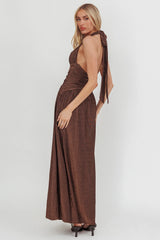 Italia Azure Gathered Waist Maxi Dress Shimmer Chocolate