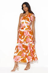 Party Of Vibrance One Shoulder Midi Dress Orange