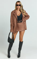 Priscilla Jacket - Faux Suede Relaxed Fit Jacket in Brown Tan