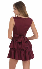 Wide Strap Ruffle Dress in Burgundy
