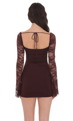 Lace Long Sleeve Bodycon Dress in Brown