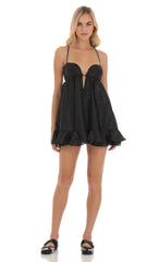 Rhinestone Babydoll Dress in Black