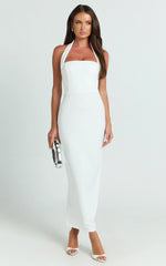 Halter Neck Column Dress in White