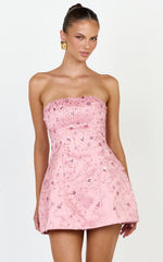 Strapless Sequin Tulip Dress in Pink